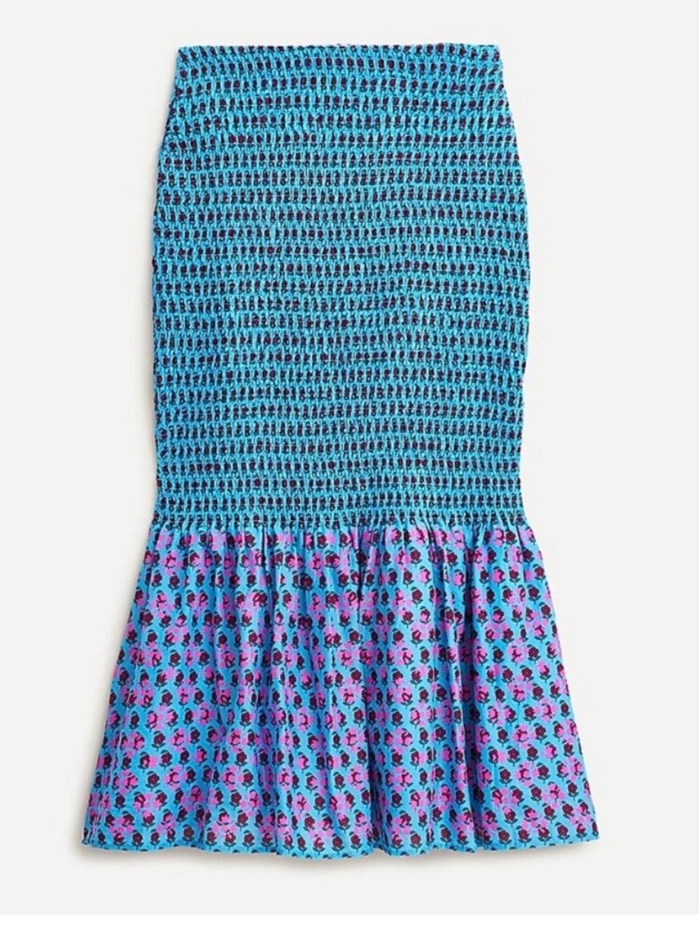 ✨NWT✨ J CREW Smocked Midi Mermaid  Skirt in Turquoise/Pink Floral Print - Size 2